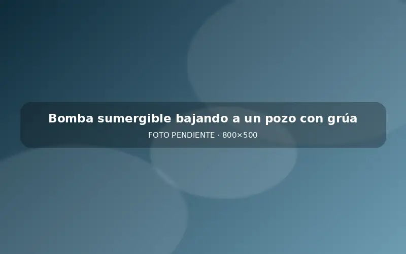 Bomba sumergible colgada de la grúa antes de bajarla a un pozo